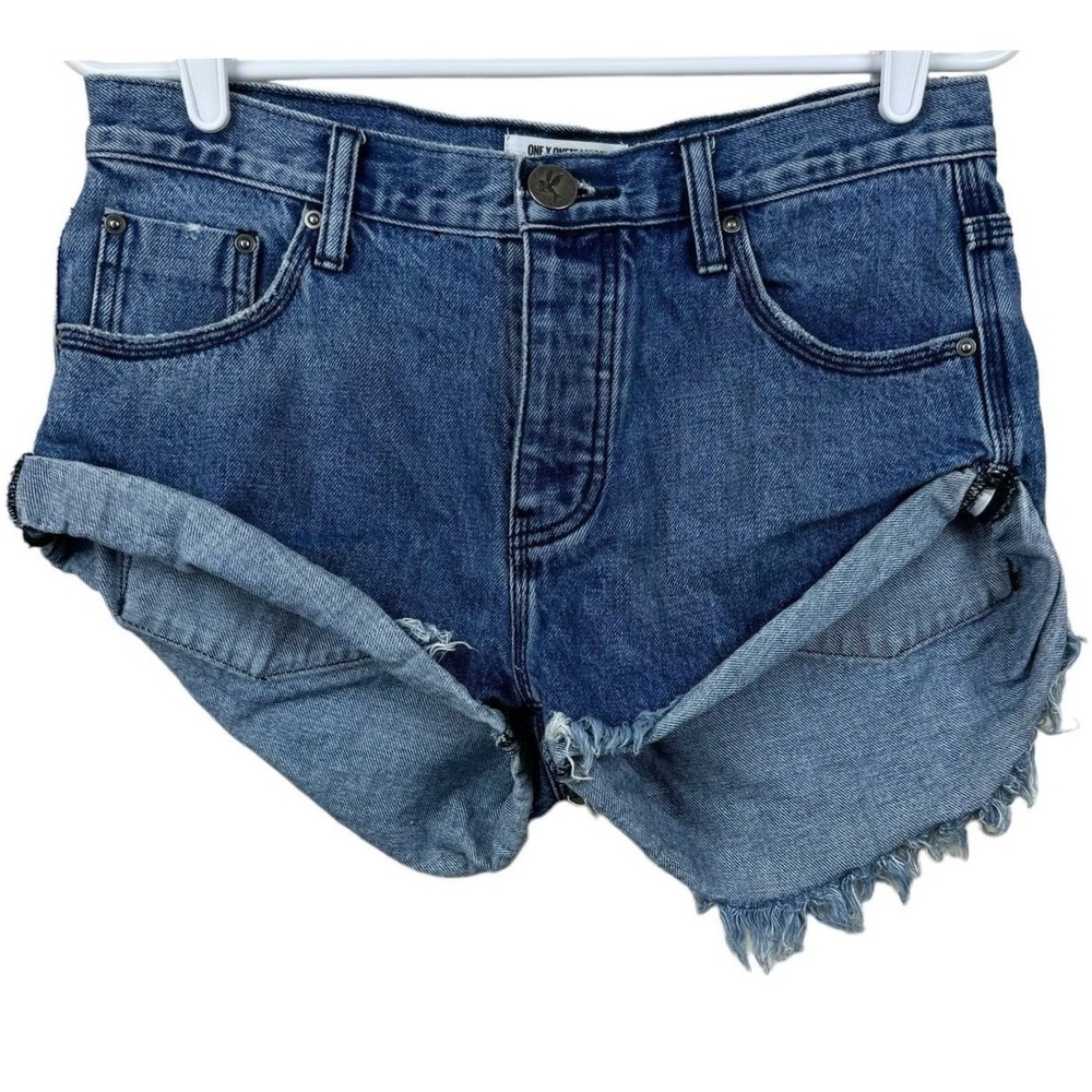 ONE x ONETEASPOON‎ Women's Denim Shorts Size 25 Distressed Frayed Raw Hem Cuffed